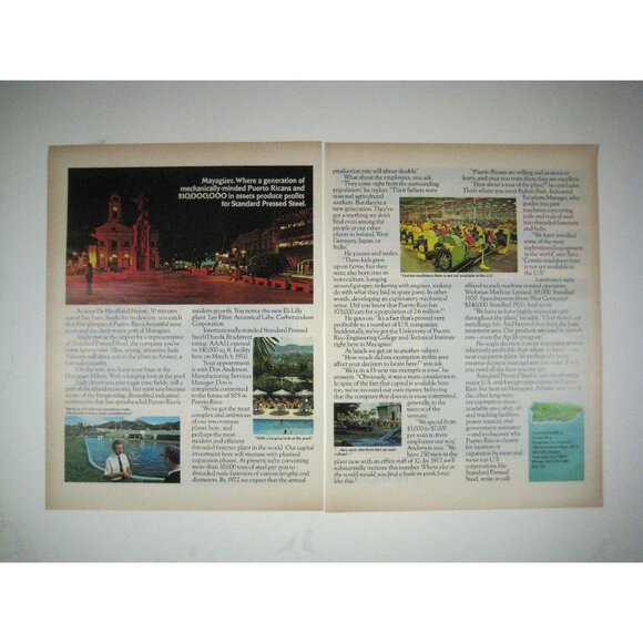 Vintage 1971 Magazine Ad Mayagüez Pressed Steel Puerto Rico Print Ad 2 PagesREAD - Picture 1 of 2